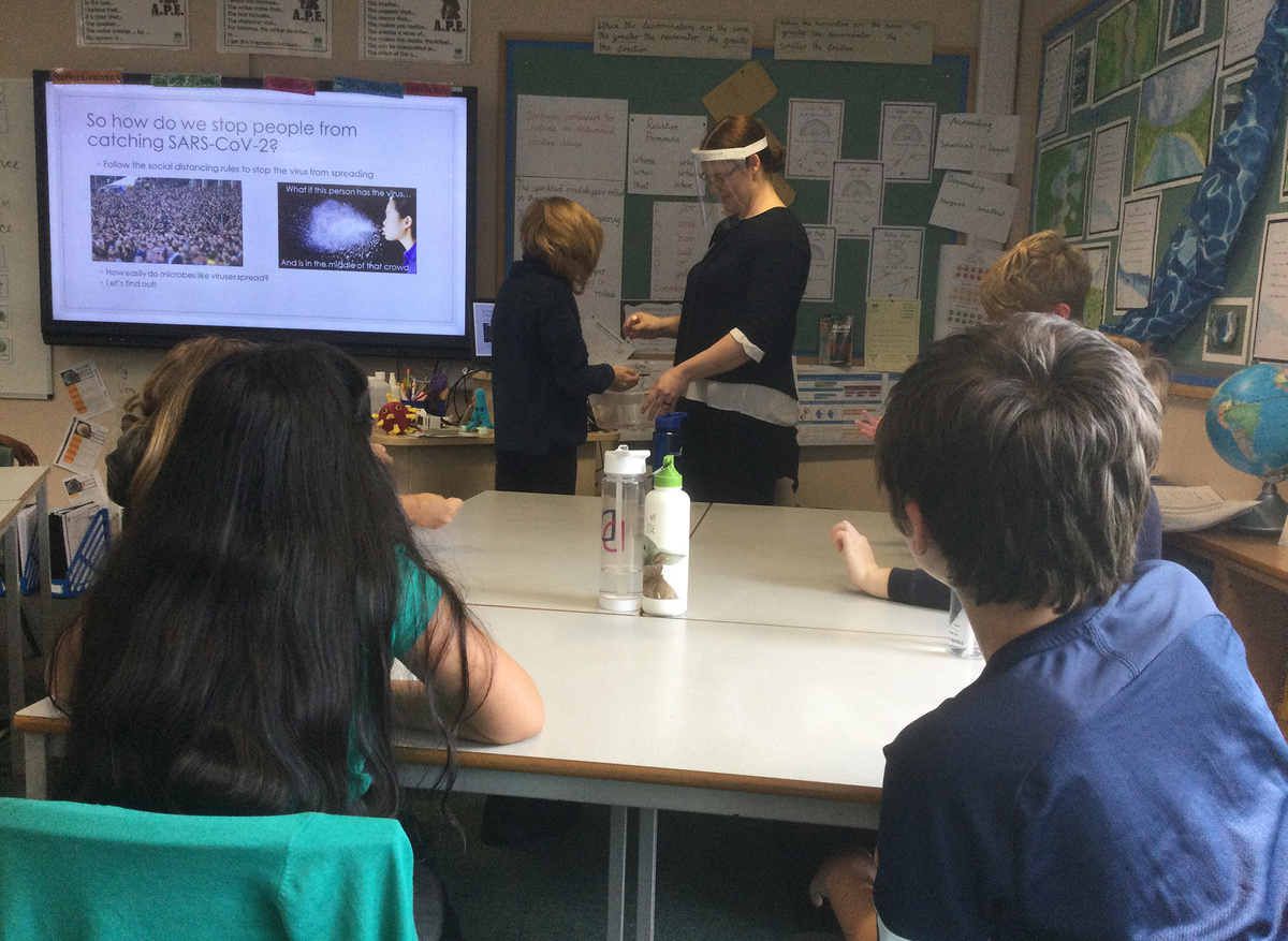 Swabbing hands in the classroom to learn about SARS-CoV-2